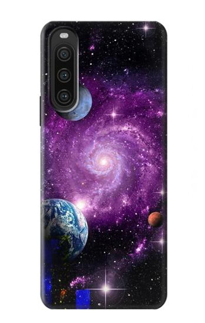 W3689 Galaxy Outer Space Planet Hülle Schutzhülle Taschen und Leder Flip für Sony Xperia 10 V