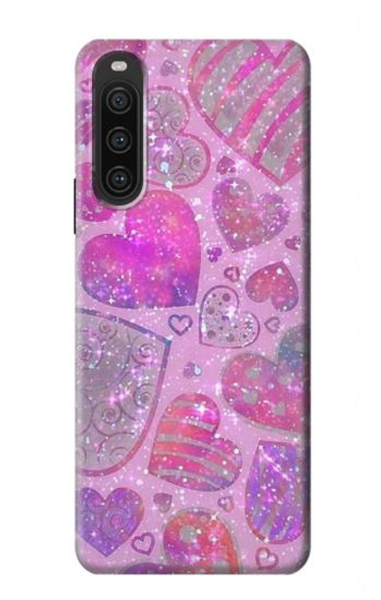 W3710 Pink Love Heart Hülle Schutzhülle Taschen und Leder Flip für Sony Xperia 10 V