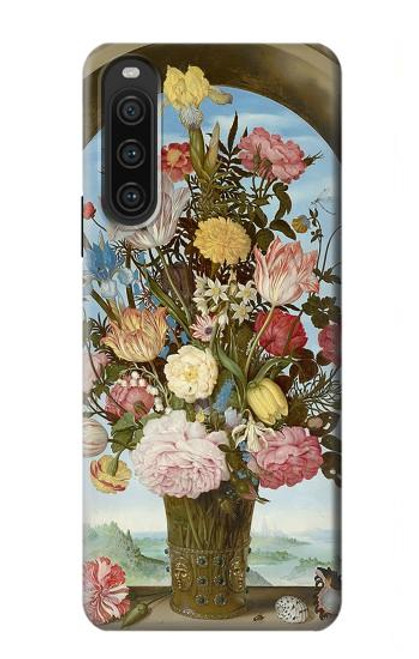 W3749 Vase of Flowers Hülle Schutzhülle Taschen und Leder Flip für Sony Xperia 10 V