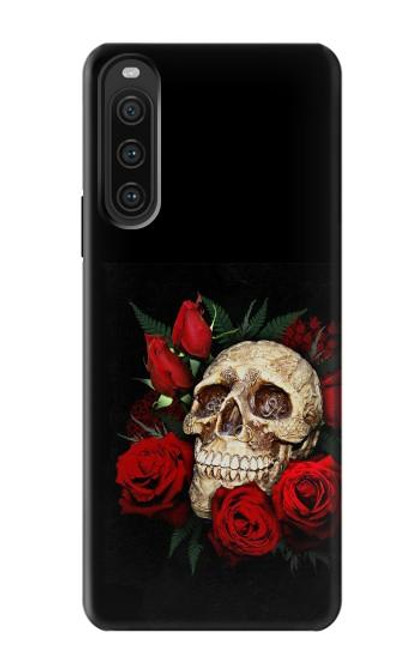 W3753 Dark Gothic Goth Skull Roses Hülle Schutzhülle Taschen und Leder Flip für Sony Xperia 10 V