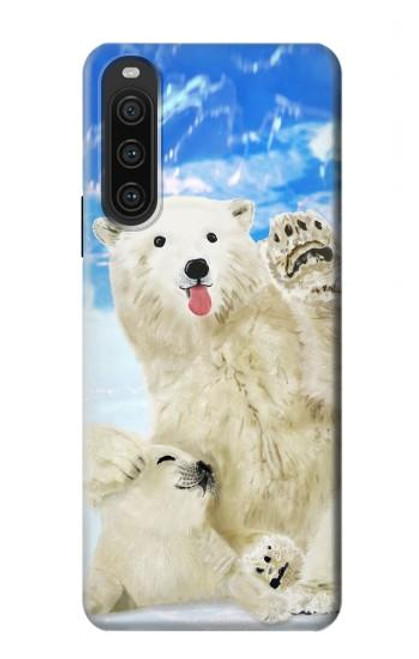 W3794 Arctic Polar Bear and Seal Paint Hülle Schutzhülle Taschen und Leder Flip für Sony Xperia 10 V