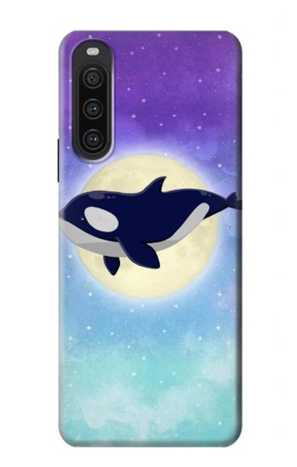 W3807 Killer Whale Orca Moon Pastel Fantasy Hülle Schutzhülle Taschen und Leder Flip für Sony Xperia 10 V