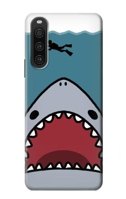 W3825 Cartoon Shark Sea Diving Hülle Schutzhülle Taschen und Leder Flip für Sony Xperia 10 V