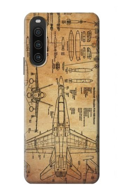 W3868 Aircraft Blueprint Old Paper Hülle Schutzhülle Taschen und Leder Flip für Sony Xperia 10 V