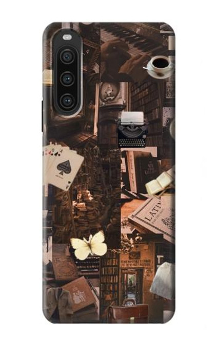 W3877 Dark Academia Hülle Schutzhülle Taschen und Leder Flip für Sony Xperia 10 V