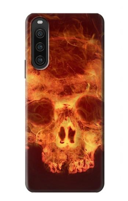 W3881 Fire Skull Hülle Schutzhülle Taschen und Leder Flip für Sony Xperia 10 V