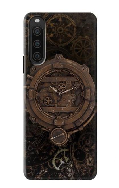 W3902 Steampunk Clock Gear Hülle Schutzhülle Taschen und Leder Flip für Sony Xperia 10 V