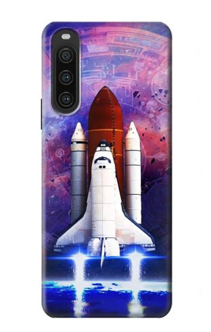 W3913 Colorful Nebula Space Shuttle Hülle Schutzhülle Taschen und Leder Flip für Sony Xperia 10 V