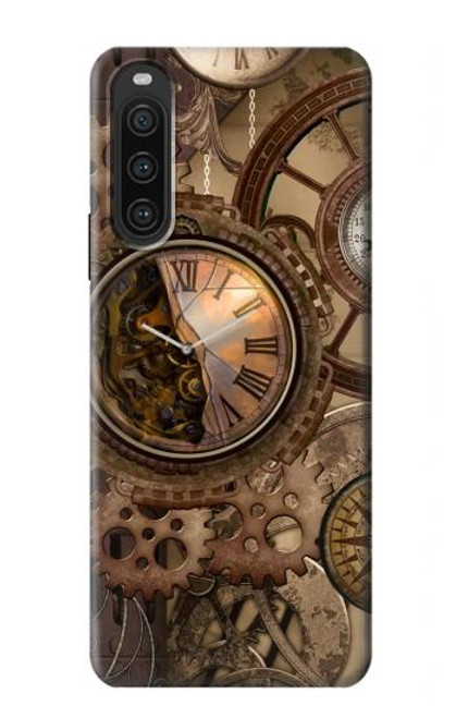 W3927 Compass Clock Gage Steampunk Hülle Schutzhülle Taschen und Leder Flip für Sony Xperia 10 V