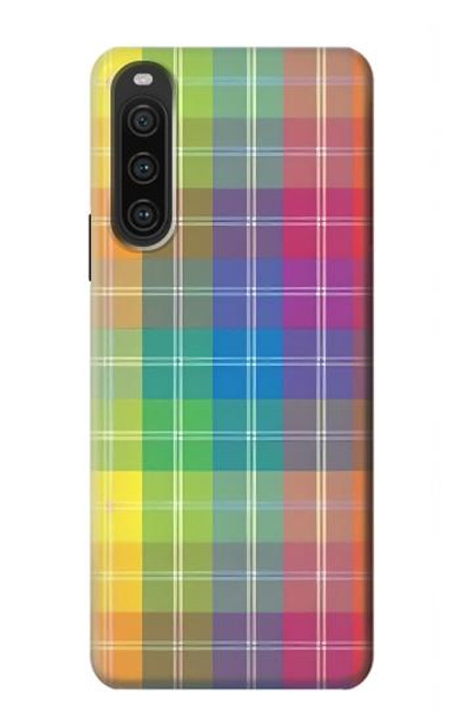 W3942 LGBTQ Rainbow Plaid Tartan Hülle Schutzhülle Taschen und Leder Flip für Sony Xperia 10 V
