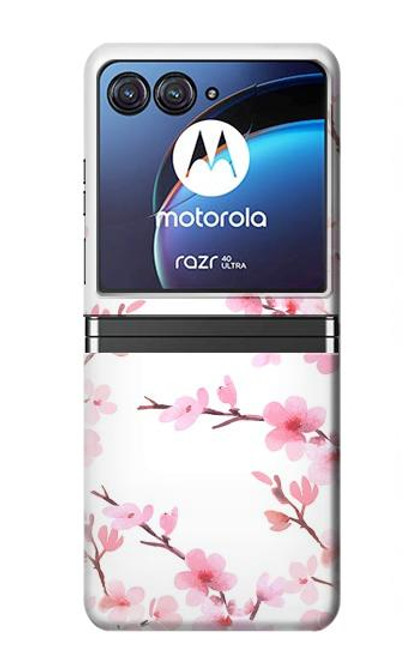 W3707 Pink Cherry Blossom Spring Flower Hülle Schutzhülle Taschen Flip für Motorola Razr 40 Ultra