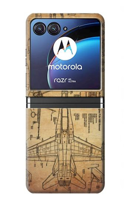 W3868 Aircraft Blueprint Old Paper Hülle Schutzhülle Taschen Flip für Motorola Razr 40 Ultra