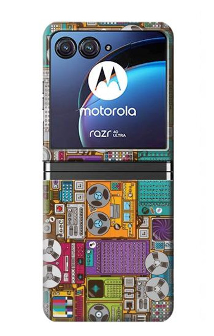 W3879 Retro Music Doodle Hülle Schutzhülle Taschen Flip für Motorola Razr 40 Ultra