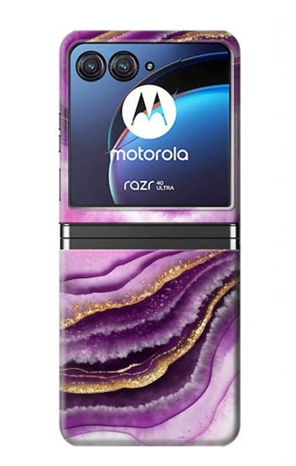 W3896 Purple Marble Gold Streaks Hülle Schutzhülle Taschen Flip für Motorola Razr 40 Ultra