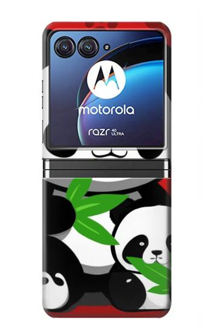 W3929 Cute Panda Eating Bamboo Hülle Schutzhülle Taschen Flip für Motorola Razr 40 Ultra