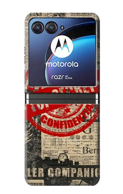 W3937 Text Top Secret Art Vintage Hülle Schutzhülle Taschen Flip für Motorola Razr 40 Ultra