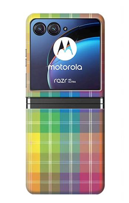 W3942 LGBTQ Rainbow Plaid Tartan Hülle Schutzhülle Taschen Flip für Motorola Razr 40 Ultra