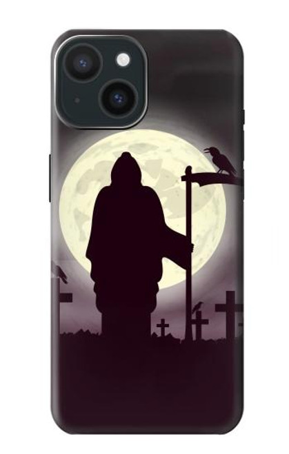 W3262 Grim Reaper Night Moon Cemetery Hülle Schutzhülle Taschen und Leder Flip für iPhone 15