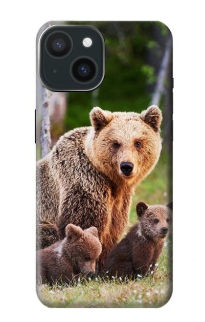 W3558 Bear Family Hülle Schutzhülle Taschen und Leder Flip für iPhone 15