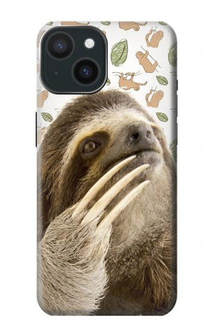 W3559 Sloth Pattern Hülle Schutzhülle Taschen und Leder Flip für iPhone 15