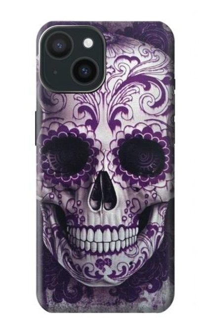 W3582 Purple Sugar Skull Hülle Schutzhülle Taschen und Leder Flip für iPhone 15
