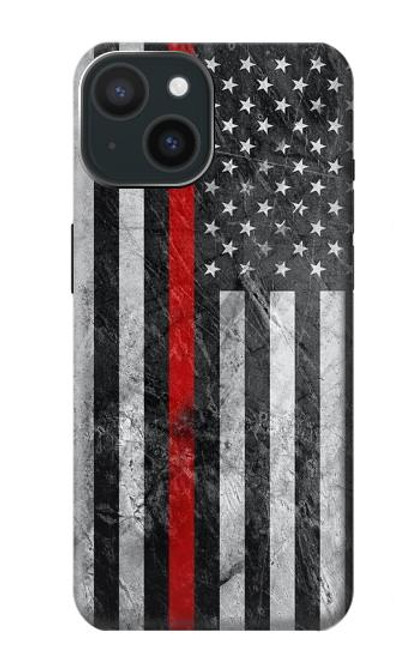 W3687 Firefighter Thin Red Line American Flag Hülle Schutzhülle Taschen und Leder Flip für iPhone 15