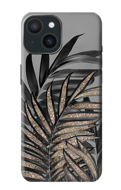 W3692 Gray Black Palm Leaves Hülle Schutzhülle Taschen und Leder Flip für iPhone 15