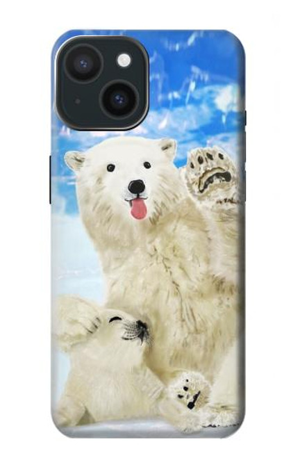 W3794 Arctic Polar Bear and Seal Paint Hülle Schutzhülle Taschen und Leder Flip für iPhone 15