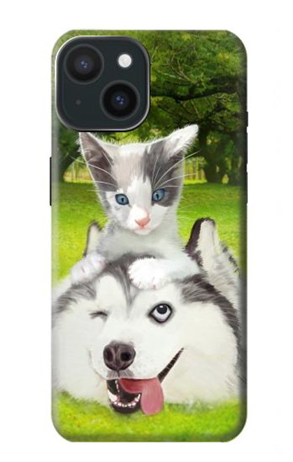 W3795 Kitten Cat Playful Siberian Husky Dog Paint Hülle Schutzhülle Taschen und Leder Flip für iPhone 15