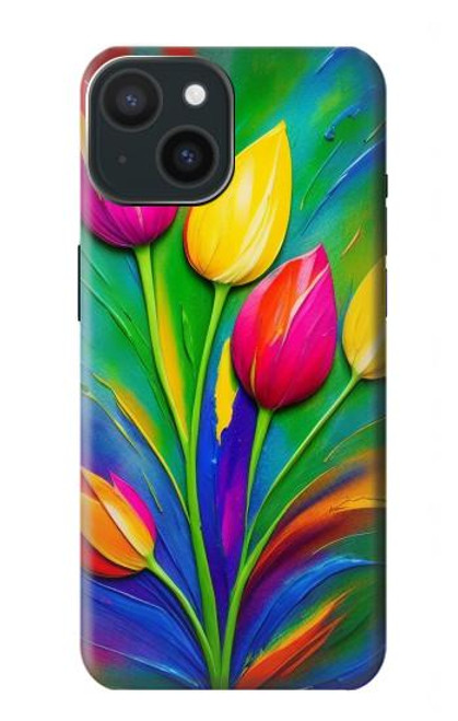 W3926 Colorful Tulip Oil Painting Hülle Schutzhülle Taschen und Leder Flip für iPhone 15