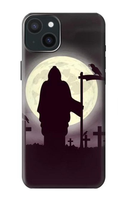 W3262 Grim Reaper Night Moon Cemetery Hülle Schutzhülle Taschen und Leder Flip für iPhone 15 Plus