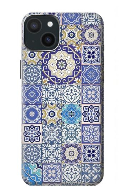 W3537 Moroccan Mosaic Pattern Hülle Schutzhülle Taschen und Leder Flip für iPhone 15 Plus