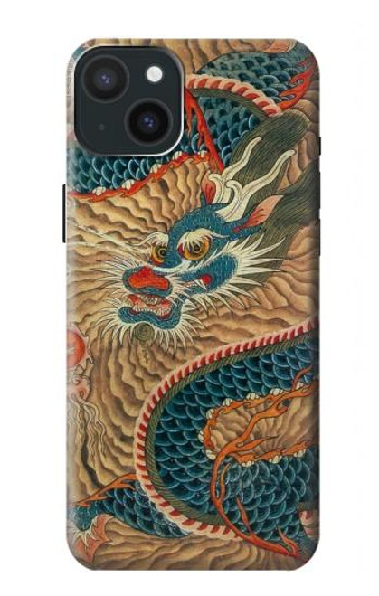 W3541 Dragon Cloud Painting Hülle Schutzhülle Taschen und Leder Flip für iPhone 15 Plus