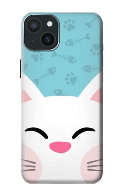 W3542 Cute Cat Cartoon Hülle Schutzhülle Taschen und Leder Flip für iPhone 15 Plus