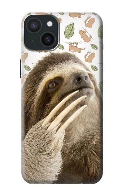 W3559 Sloth Pattern Hülle Schutzhülle Taschen und Leder Flip für iPhone 15 Plus