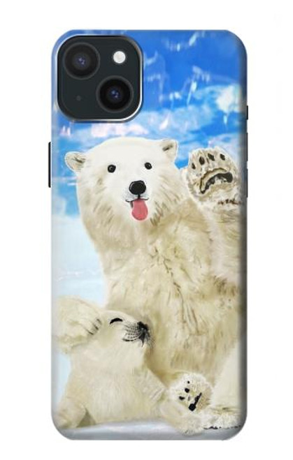 W3794 Arctic Polar Bear and Seal Paint Hülle Schutzhülle Taschen und Leder Flip für iPhone 15 Plus