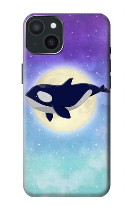 W3807 Killer Whale Orca Moon Pastel Fantasy Hülle Schutzhülle Taschen und Leder Flip für iPhone 15 Plus