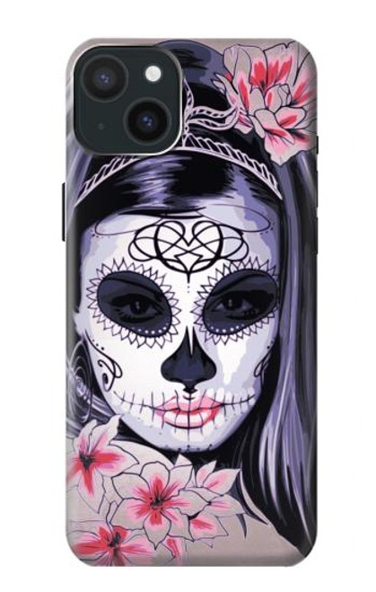 W3821 Sugar Skull Steam Punk Girl Gothic Hülle Schutzhülle Taschen und Leder Flip für iPhone 15 Plus