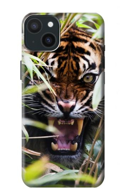 W3838 Barking Bengal Tiger Hülle Schutzhülle Taschen und Leder Flip für iPhone 15 Plus