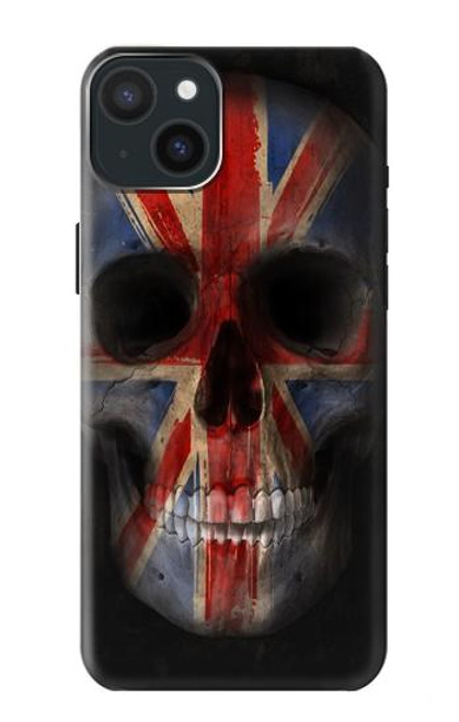 W3848 United Kingdom Flag Skull Hülle Schutzhülle Taschen und Leder Flip für iPhone 15 Plus