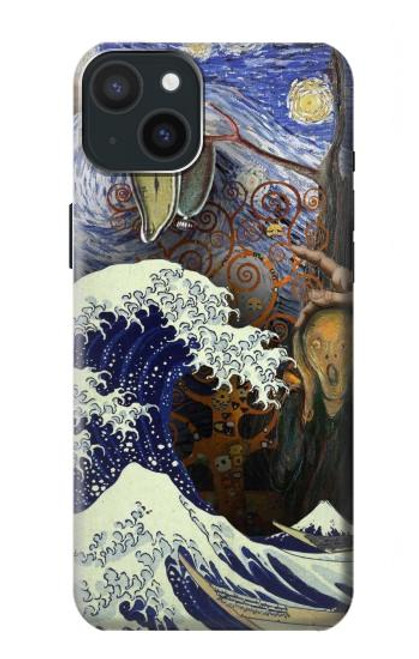 W3851 World of Art Van Gogh Hokusai Da Vinci Hülle Schutzhülle Taschen und Leder Flip für iPhone 15 Plus