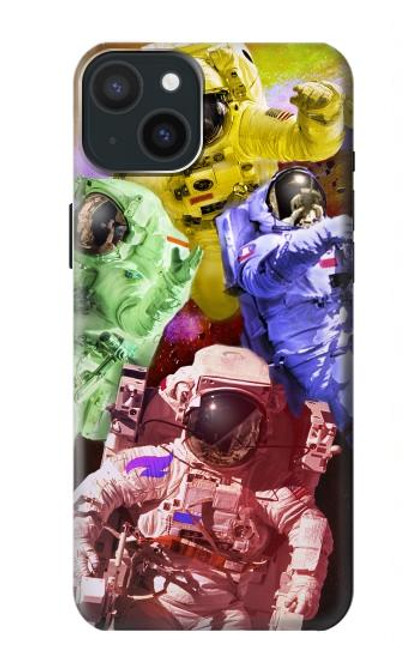 W3914 Colorful Nebula Astronaut Suit Galaxy Hülle Schutzhülle Taschen und Leder Flip für iPhone 15 Plus