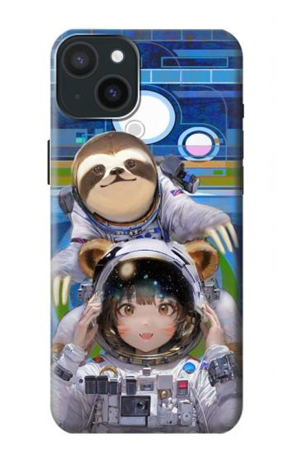 W3915 Raccoon Girl Baby Sloth Astronaut Suit Hülle Schutzhülle Taschen und Leder Flip für iPhone 15 Plus