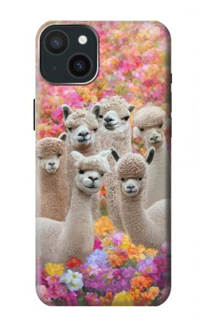 W3916 Alpaca Family Baby Alpaca Hülle Schutzhülle Taschen und Leder Flip für iPhone 15 Plus