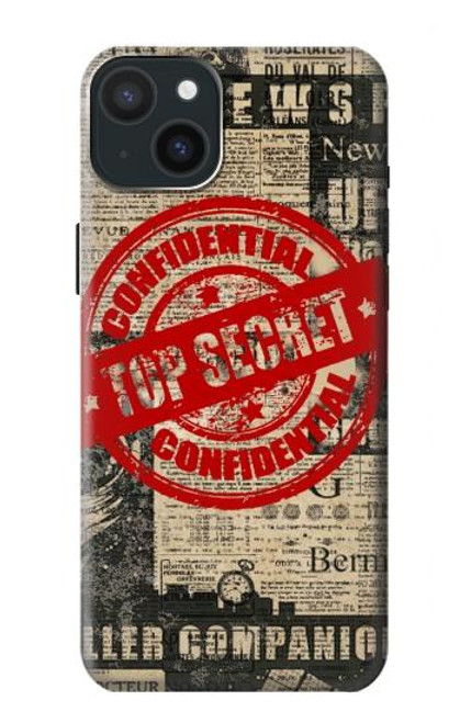 W3937 Text Top Secret Art Vintage Hülle Schutzhülle Taschen und Leder Flip für iPhone 15 Plus