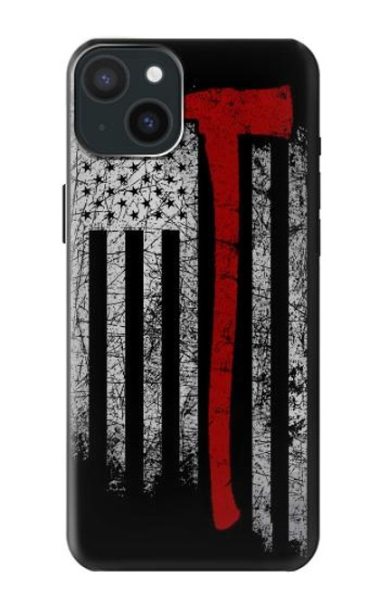 W3958 Firefighter Axe Flag Hülle Schutzhülle Taschen und Leder Flip für iPhone 15 Plus