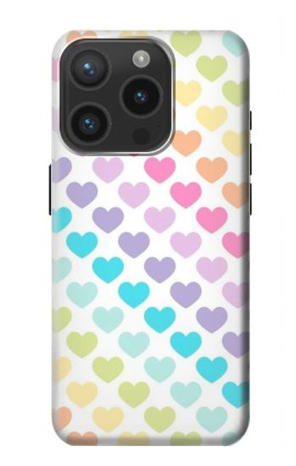 W3499 Colorful Heart Pattern Hülle Schutzhülle Taschen und Leder Flip für iPhone 15 Pro