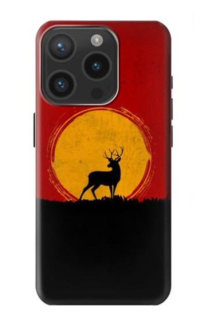 W3513 Deer Sunset Hülle Schutzhülle Taschen und Leder Flip für iPhone 15 Pro