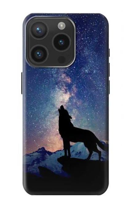 W3555 Wolf Howling Million Star Hülle Schutzhülle Taschen und Leder Flip für iPhone 15 Pro