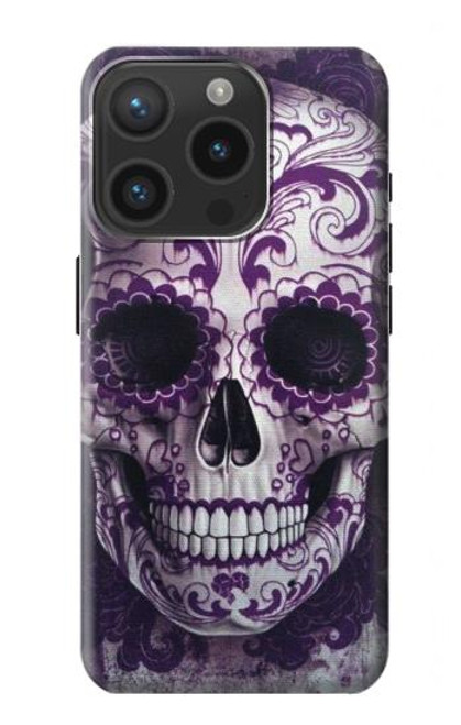 W3582 Purple Sugar Skull Hülle Schutzhülle Taschen und Leder Flip für iPhone 15 Pro